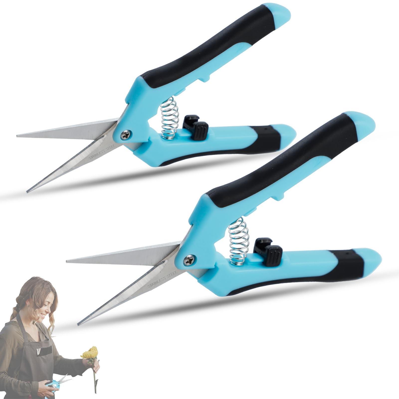 CXRYLZ 2 Pcs Garden Pruning Scissors, Professional Precision Blades Trimming Shears, Comfortable Touch Handles Secateurs, Gardening Clippers Tools for Flowers Fruits Grape Florist Bonsai (2) (2pc) — image 1