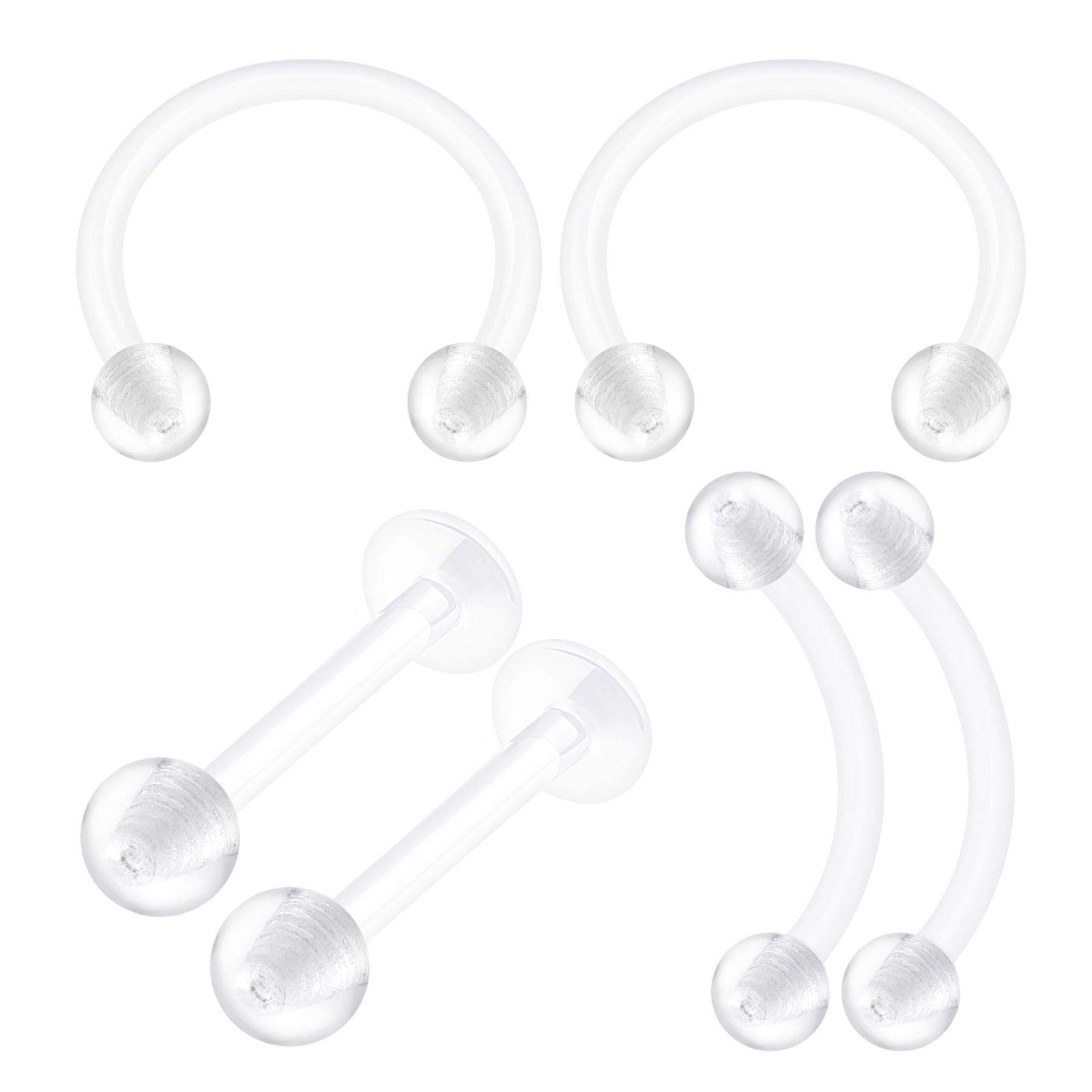KJM FASHION 6PCS Bioplastic Clear Monroe Piercing Retainer 16 Gauge 3/8 10mm Ball Medusa Lobe Earrings Cartilage Jewellery 2500