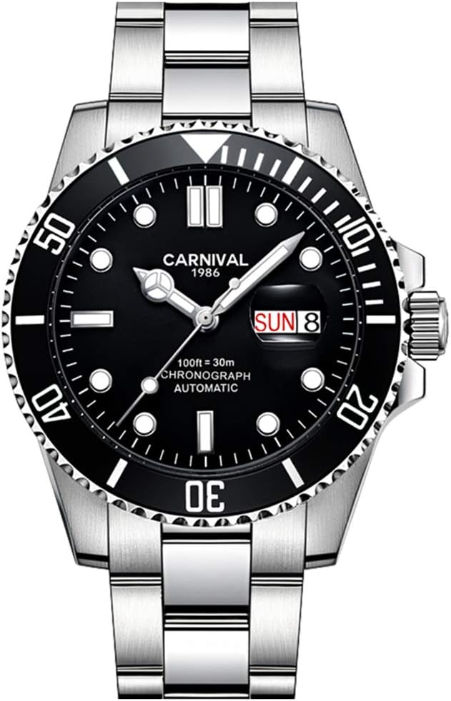 Mens Luxury 25 Jewels Automatic Movement Unique Unidirectional Ceramic Bezel Waterproof Black Watches