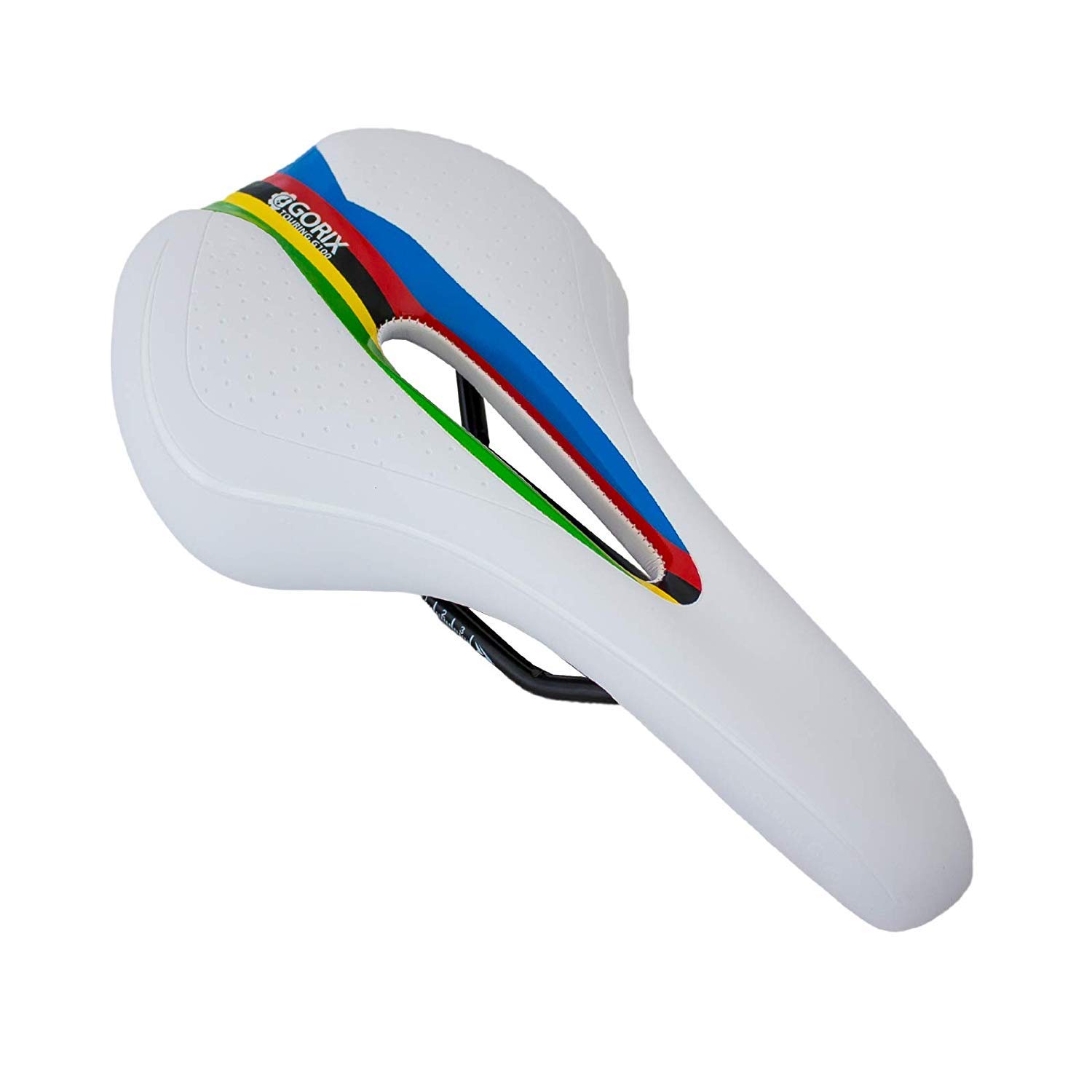 GORIX Bike Saddle Seat Comfortable Cushion with Rail Mountain Road Bicycle for Men and Women (GX-C19) (White×Rainbow)