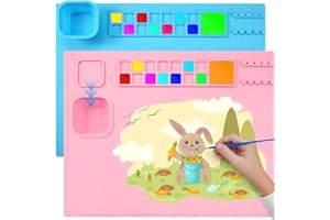 VZZNN 2 Pack Silicone Painting Mat,20"×16"Painting Mat with Detachable Cleaning Cup,Super Large Art Silicone Mat for Painter Crafter Kids Artist Versatile Nonslip Mat for Resin Casting,DIY,Clay(Blue+Pink)