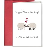 Funny 7 Years Anniversary Card, Wool Anniversary Card for Him Her, Seventh Anniversary Card for Husband Wife, Seven Years Anniversary Card