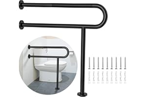Toilet Support Rail 31.3X 31.5 Inch, Munzong Anti-Slip Black Handicap Grab Bar for Bathroom, Stainless Steel Knurled Safety handrails with Leg for Elderly Disabled Pregnant-1.25’Tube