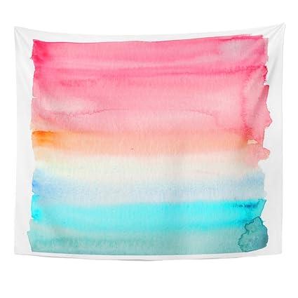 Tompop Tapestry Orange Pink And Teal Watercolor Rectangle Ombre Wet Blue Home Decor Wall Hanging For Living Room Bedroom Dorm 50x60 Inches
