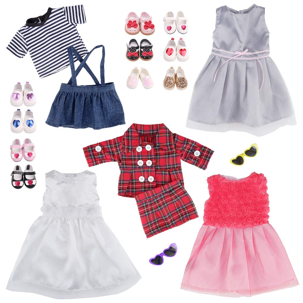 E-TING 5 Set Dolls Outfits Clothes Dress and 2 Pairs Shoes fit for 18 inch Dolls American Girl Dolls