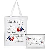 Sieral 2 Pieces Theater Gift Musical Theater Life Show Canvas Tote Bag Cosmetic Reusable Comedy Tragedy Mask Makeup Bag Pouch Drama Gift for Women Actress Teacher