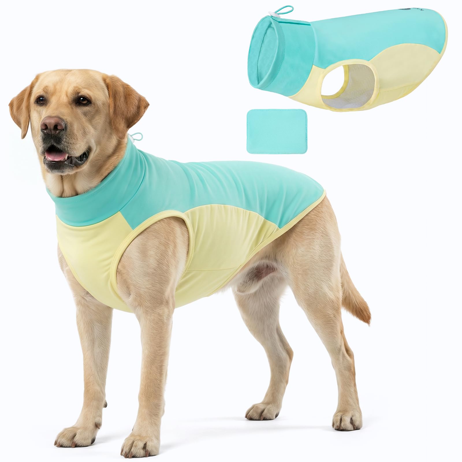 KYEESE Dog Cooling Vest, Lightweight Shirt with Insert Cooling Pad, Sun Protection Summer Heat Relief Outfit for Medium Large Dogs, Reflective Dog Clothes for Outdoor Walking, Blue, 2XL Blue XX-Large (32-55lbs)