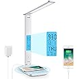 LAOPAO Desk Lamp with Wireless Charger: USB Charging Port, Table Lamp with Clock, Desk Lamps for Home Office College Dorm Room Essentials