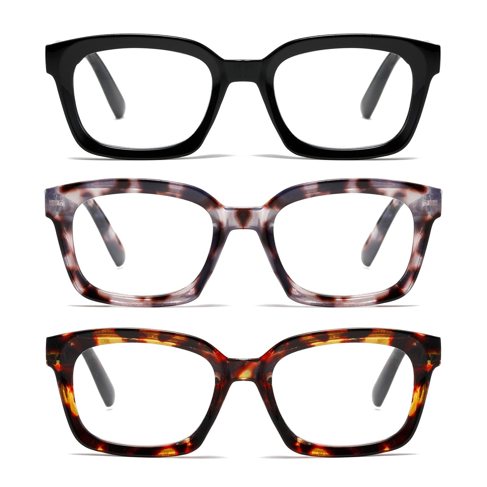 Photo 1 of Dccdllo 3 Pack Reading Glasses for Women, Blue Light Blocking stylish high end Oversized Square Computer Readers Spring Hinge +1.5