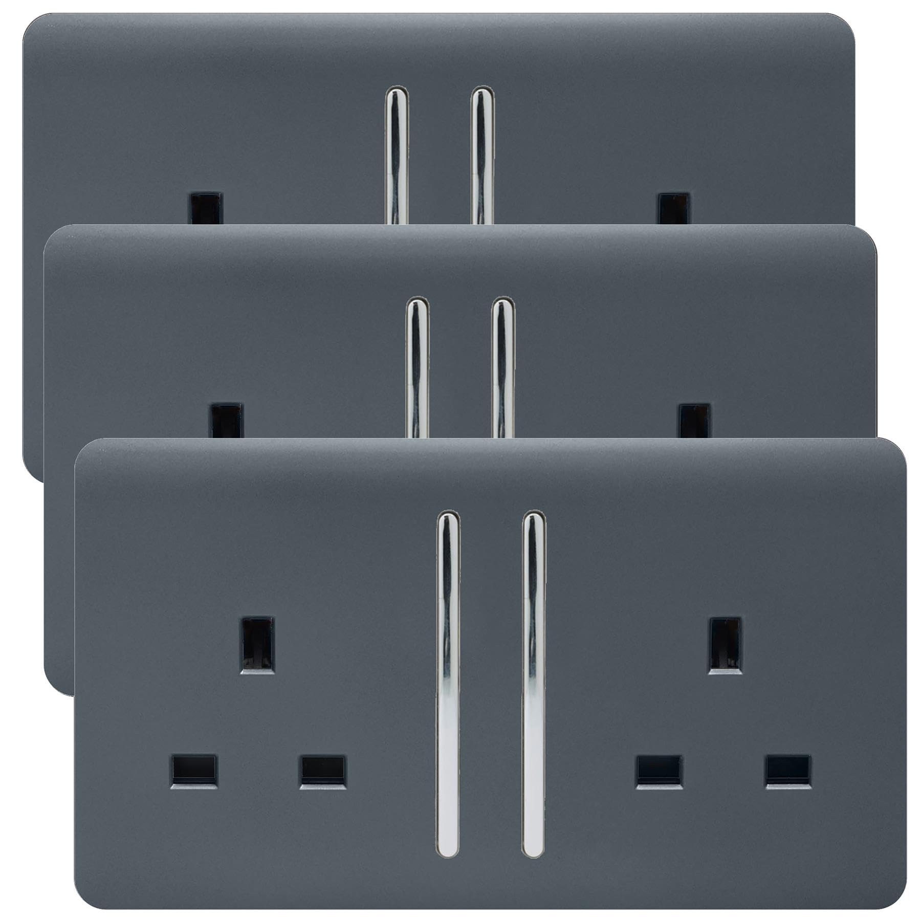 Trendi Switch ART-SKT213L**-P3 2 Gang Artistic Modern Glossy 13 Amp Switched Plug Socket Warm Grey (3 Pack),, 35.0 mm*146.0 mm*85.0 mm