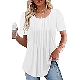 HAHIYOR Womens T Shirts Short Sleeve Trendy Pleated Tees Womens Blouses Dressy Casual Scoop Neck Summer Tops for Women