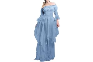 SHOPESSA Women's High Low Victorian Dress Puff Sleeve Off Shoulder Ruffle Medieval Costume for Women Renaissance Dress