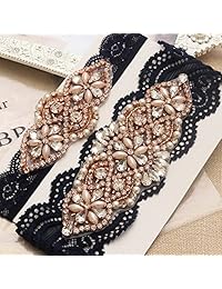 yanstar - Juego de liga de novia elástica con diamantes de imitación para boda