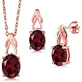 Gem Stone King Gemstone Birthstone Pendant Earrings Jewelry Set for Women | 18K Rose Gold Plated Silver | Oval 9X7MM | 18 Inch Chain | Fine Jewelry Gifts