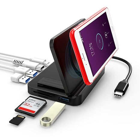 LETSCOM USB C Hub, 8 in 1 USB C Adapter mit Wireless Charger, 4K HDMI, USB C Ladeanschluss, 3 USB 3.0 Anschlüsse, SD/TF Karte