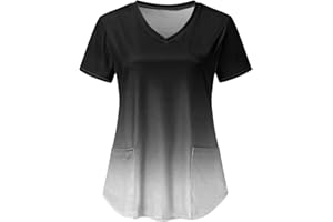 COZIRLY Womens Ombre Color Scrub Tops with Pockets V Neck Short Sleeve Breathable Workwear Tees Summer Regular Fit T Shirts
