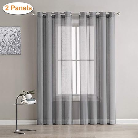 Lalafancy Lot De 2 Rideaux Voilages Gris Panneaux De Fenêtres Voile De Fenêtre Avec Solide à Oeillets Pour Salon Chambre Décoration 140 Cm X 245 Cm