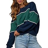 LEEDYA Womens Long Sleeve Sweatshirts Oversized Crewneck Color Block Pullover Top Casual Lightweight Blouse Tops