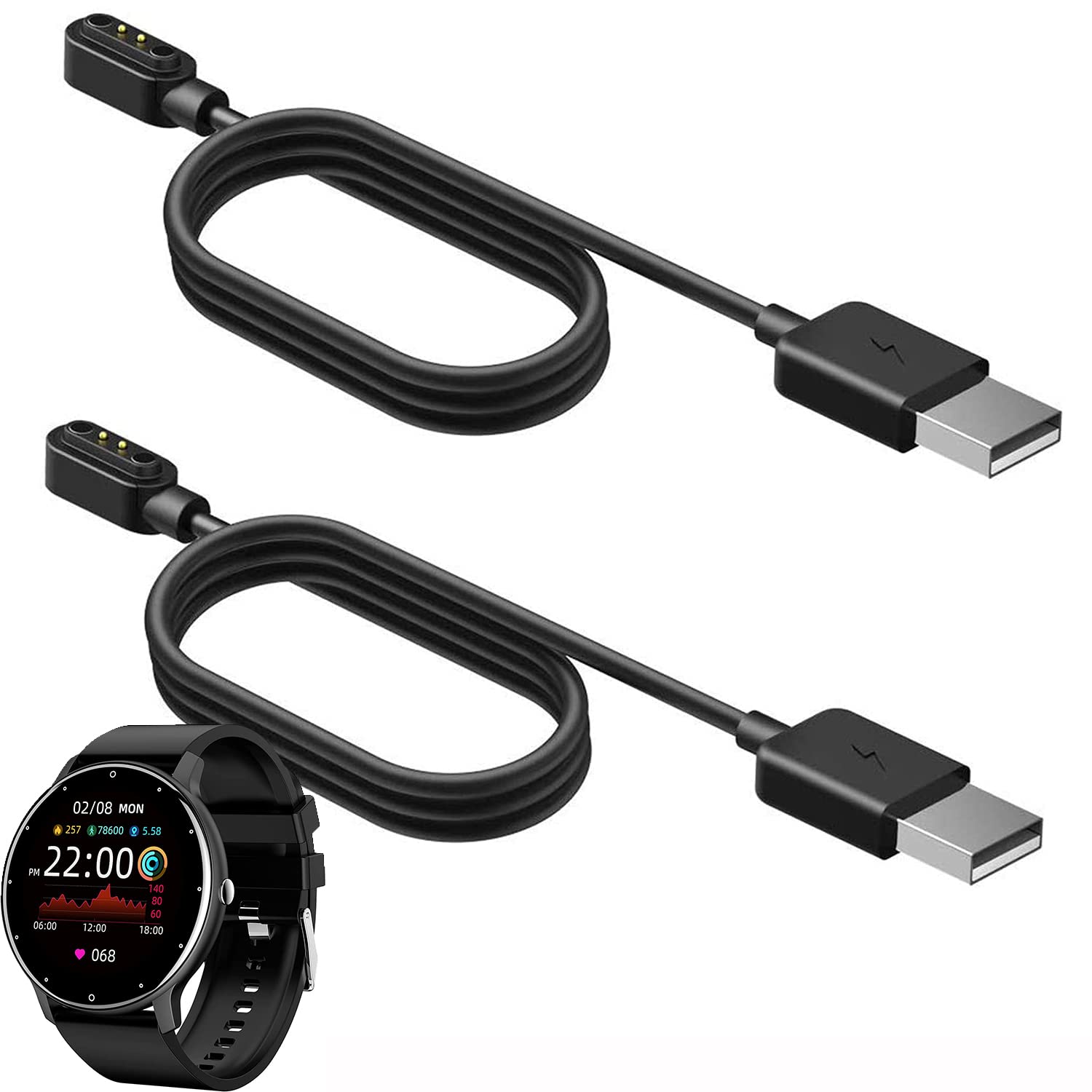 Compatible with BANGWEI Smart Watches Charger, 2 Pin Magnetic USB Replacement Charging Compatible with BANGWEI 1.32" Smart Watches/BANGWEI Smart Watches-BW0327 (2 pack-Black+Black)