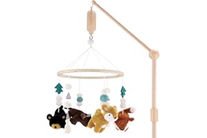 The Peanutshell Crib Mobile for Boys or Girls - Wooden Musical Baby Crib Mobile with 12 Lullabies, Western Woods Baby Western