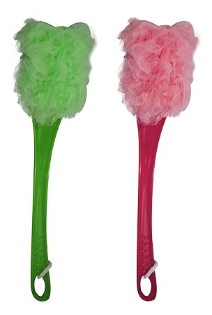 BOXO Bath Brush (Set of 2) Long Handle Bathing Loofah Bath Accessories Back Brush for Men and Women 20 gm Rainbow Color Pack of 1