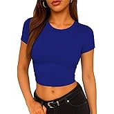ForeFair Women's Casual Going Out Crop Tops Crew Neck Slim Fit Short Sleeve Basic Tight T Shirts