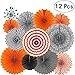 Black Orange Party Hanging Paper Fans Party Ceiling Hangings Halloween Baby Shower Birthday Wedding Party Decorations, 12pc
