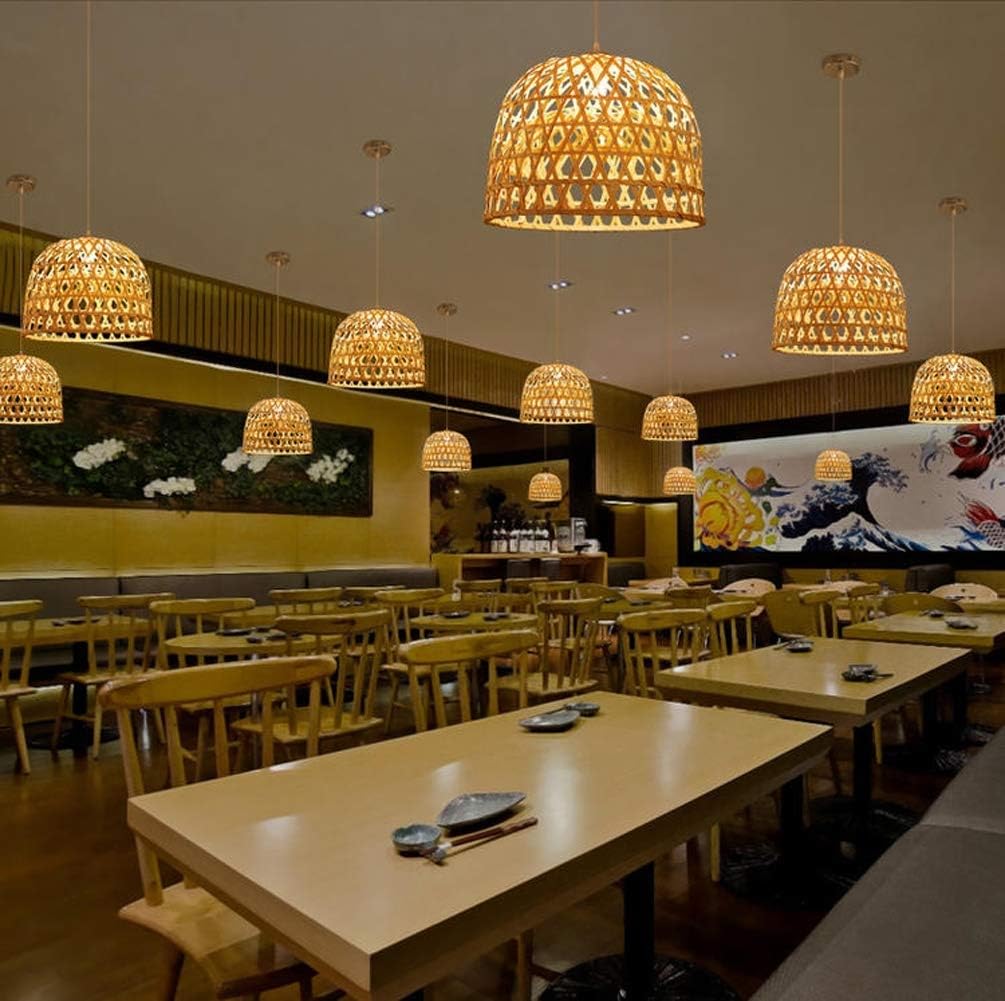 Berlato Pendant Light Hand-Woven from Bamboo Pendant lamp Adjustable Height Creative Design Lampshade Personalized Hanging lamp Rattan Chandelier Pendant for Dining Room Bedroom - - 