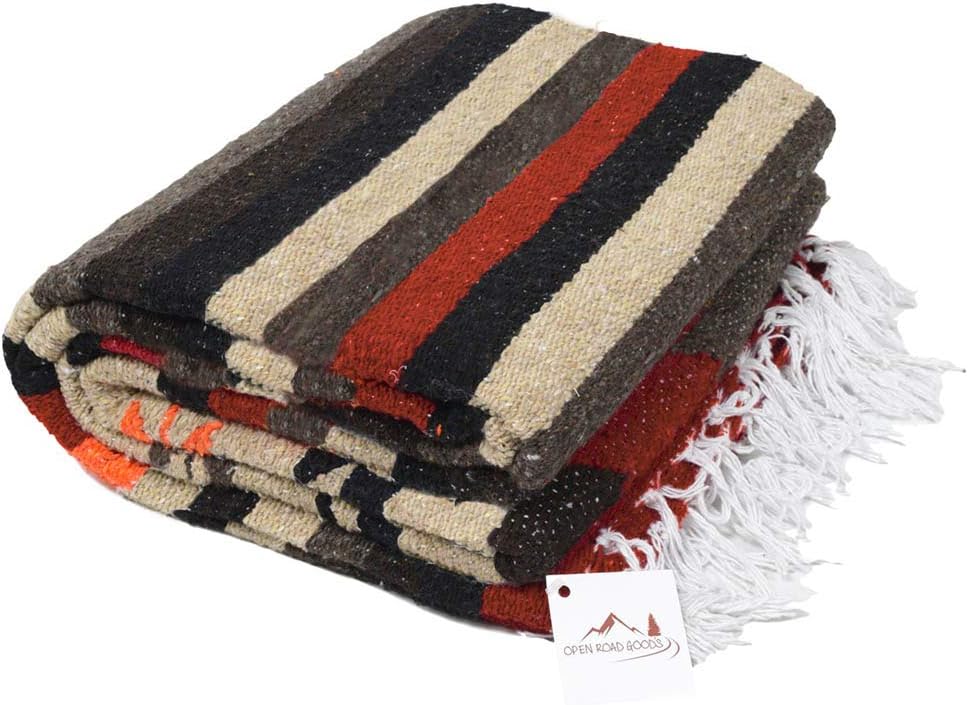Aztec Navajo Style Blanket, Throw, or Yoga Bolster -- Handwoven Mexican Diamond Blanket Southwestern Style - Brown: Kitchen & Dining