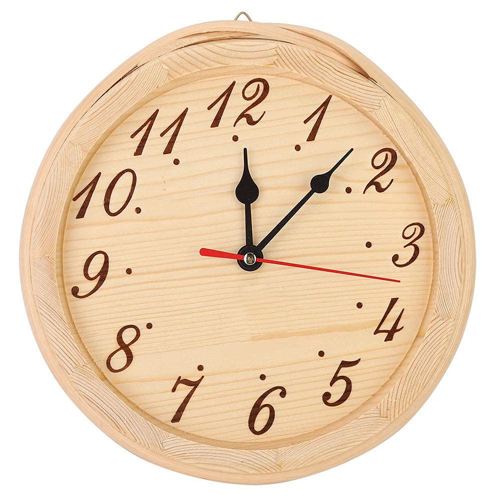 Ymiko Large Decorative Clock Round Wood Wall Clock for Sauna Room, Living Room, Bedroom Accessory, No Glass Cover
