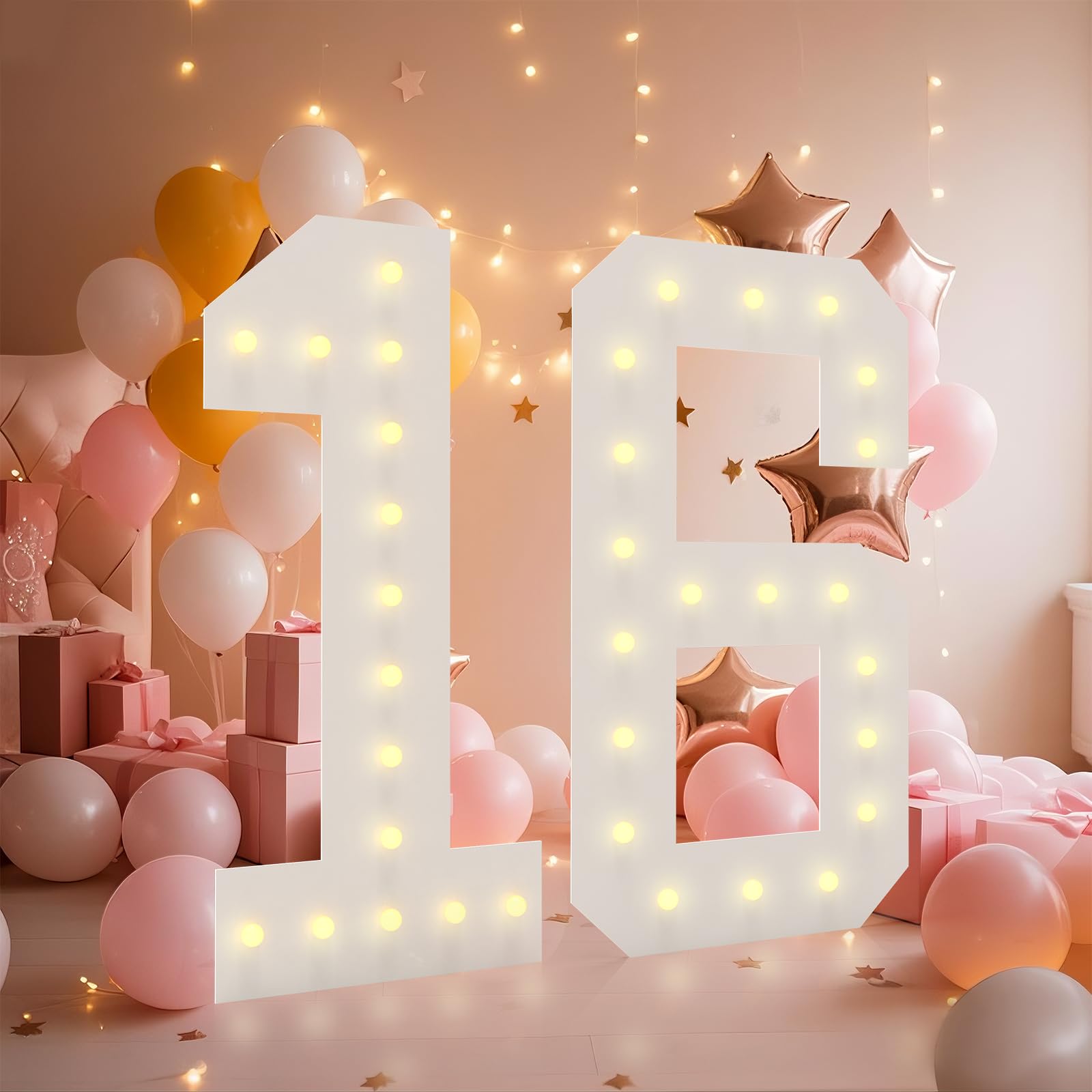 Photo 1 of 4ft Numbers, Marquee Numbers 4 Feet Tall Giant Number 16 Mosaic Big Number Sign for 16th Birthday Party Backdrop Anniversary Decorations, Pre-Cut Large Frame Number 16