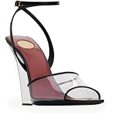Fuazuzu Slip On Wedge Pointed Open Toe Heels Sandals for Women Sexy Ankle Strappy Buckle Wedding Dress Shoes