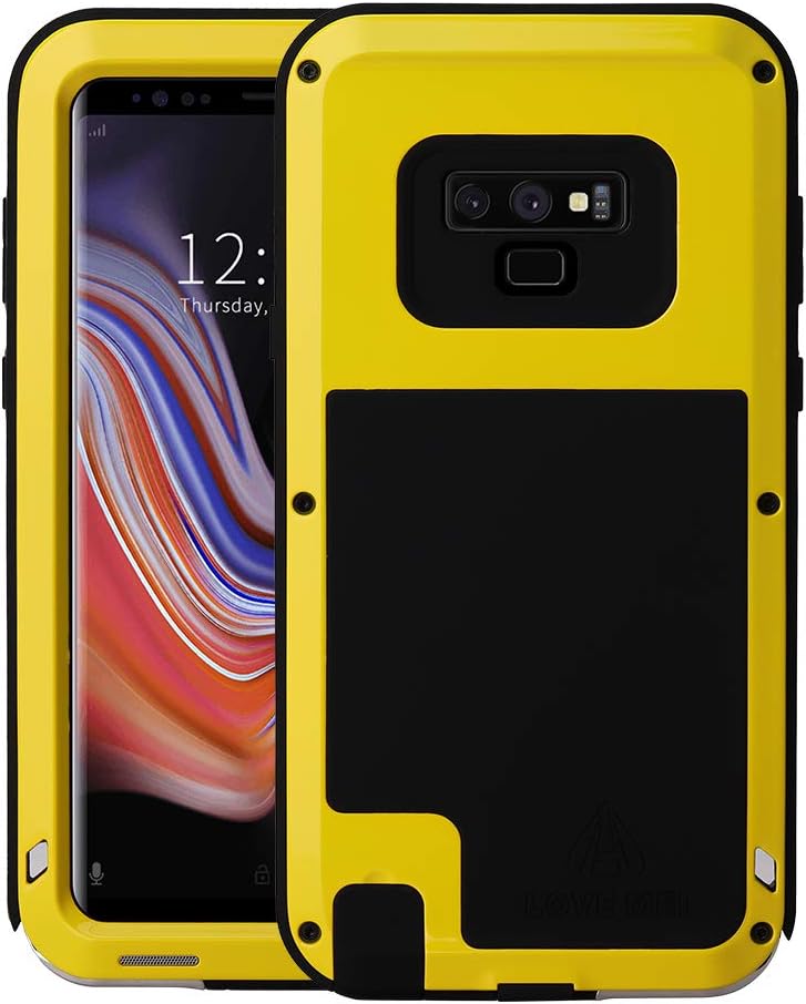 Galaxy Note 9 Case, Armor Aluminum Alloy Cover Heavy Duty Gorilla Glass Rubber Waterproof Shockproof 360 Protective Military Outdoor Men Bumper Samsung Galaxy Note 9 Case 2018 Feitenn - Yellow