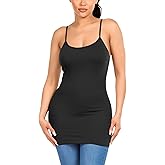 Long Cotton Camisole Spaghetti Strap Tank Top for Women Basic Cami Tops Womens Undershirts - Pack 1-4
