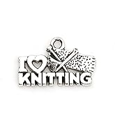PEPPERLONELY 50pc Antiqued Silver Alloy Heart Message I Love Knitting Charms Pendants 20x13mm (6/8" x 4/8")