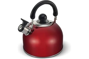 ELITRA HOME Whistling Tea Kettle - Stainless Steel Tea Pot with Stay Cool Handle - 2.6 Quart / 2.5 Liter - (RED)
