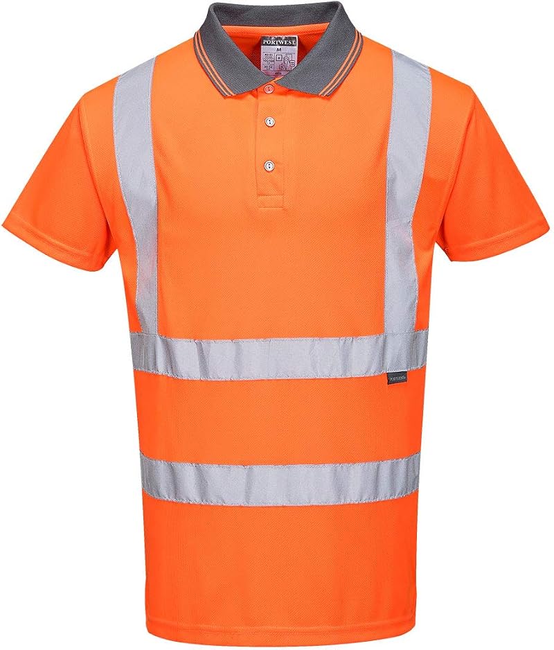 Portwest RT22 Mens Hi Vis Polo Shirt Short Sleeve Reflective Safety Orange Large