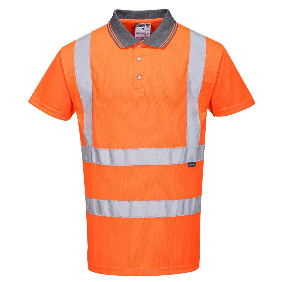 Portwest RT22 Mens Hi Vis Polo Shirt Short Sleeve Reflective Safety Breathable Lightweight Workwear, X-Small Orange