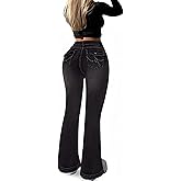 SEASUM Butt Lifting Bootcut Jeans Tummy Control Trendy Flare Leg Jeans for Women Casual Flap Pockets Denim Pants