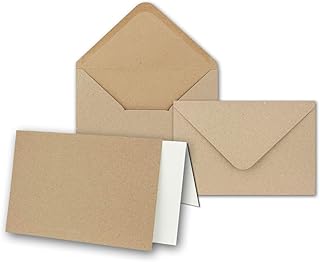 Kraftpapier-Karten - ca. B6 inklusive Briefumschläge & Einlegeblätter - 25er-Set - Blanko Recycling Einladungskarten in Braun - bedruckbare Postkarten
