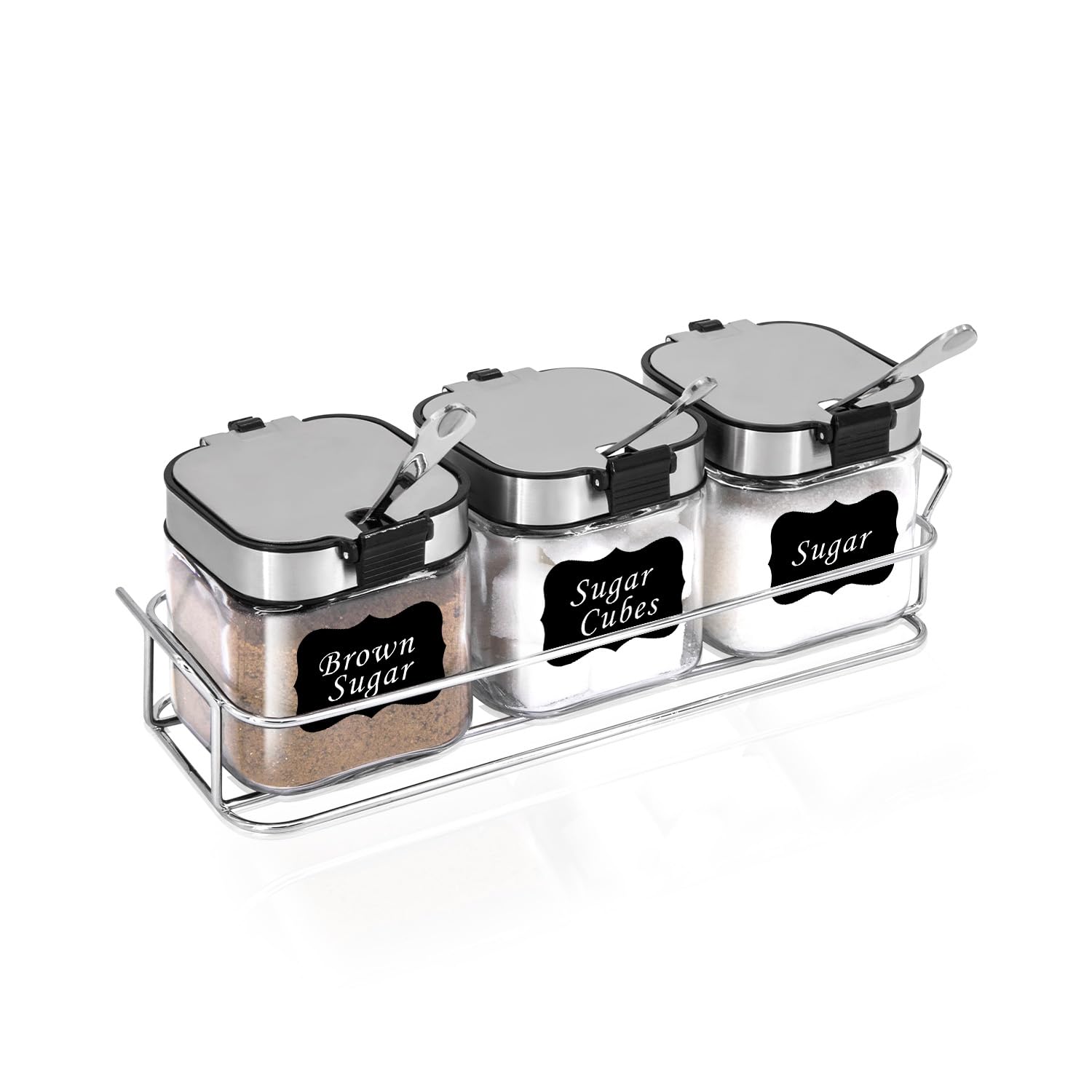 Photo 1 of Aelga Glass Sugar Bowl with Lid and Spoon, 8.5 OZ Sugar Container Stainless Steels Flip Lid with holder, Salt Container for Kitchen, Coffer Bar Accessories, Countertop, 3 Pack