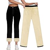KDF Women's Fleece Lined Jeans Women High Waisted Straight Leg Jeans Winter Fleece Lined Jean Pants