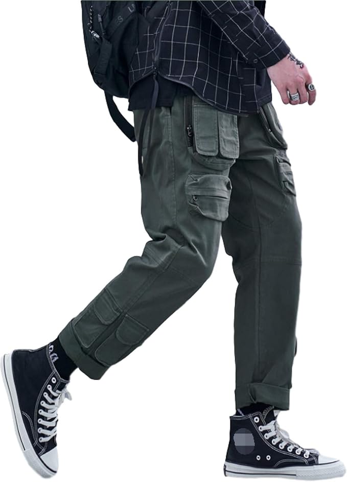 Pantalones Cargo Streetwear Para Hombre - Sueltos, Múltiples Bolsillos, Cintura Elástica, Estilo Techwear