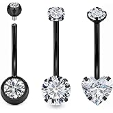 Hnxnskt Belly Button Rings Surgical Steel Internally Threaded Belly Button Ring 10MM/12MM/14MM/16MM Navel Rings for Women Clear CZ 14G Long Bar Navel Piercing Jewelry