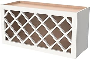 COZYHOMMIE Origami Solid Wood RTA Wine Bottle Rack Wall Cabinet with Lattice Panels - Wine Storage for Bar, Pantry, Basement - Mocha (36"W 12"D 15"H)