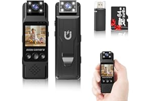 BZZCAM Small Body Camera with Audio and Video Recording 1080P Bodycam Handheld Video Recorder with 1.3" Screen, 180° Rotating Lens, 6h Battery, 4 Fill Lights, Motion Detection for Personal Civilians Travel