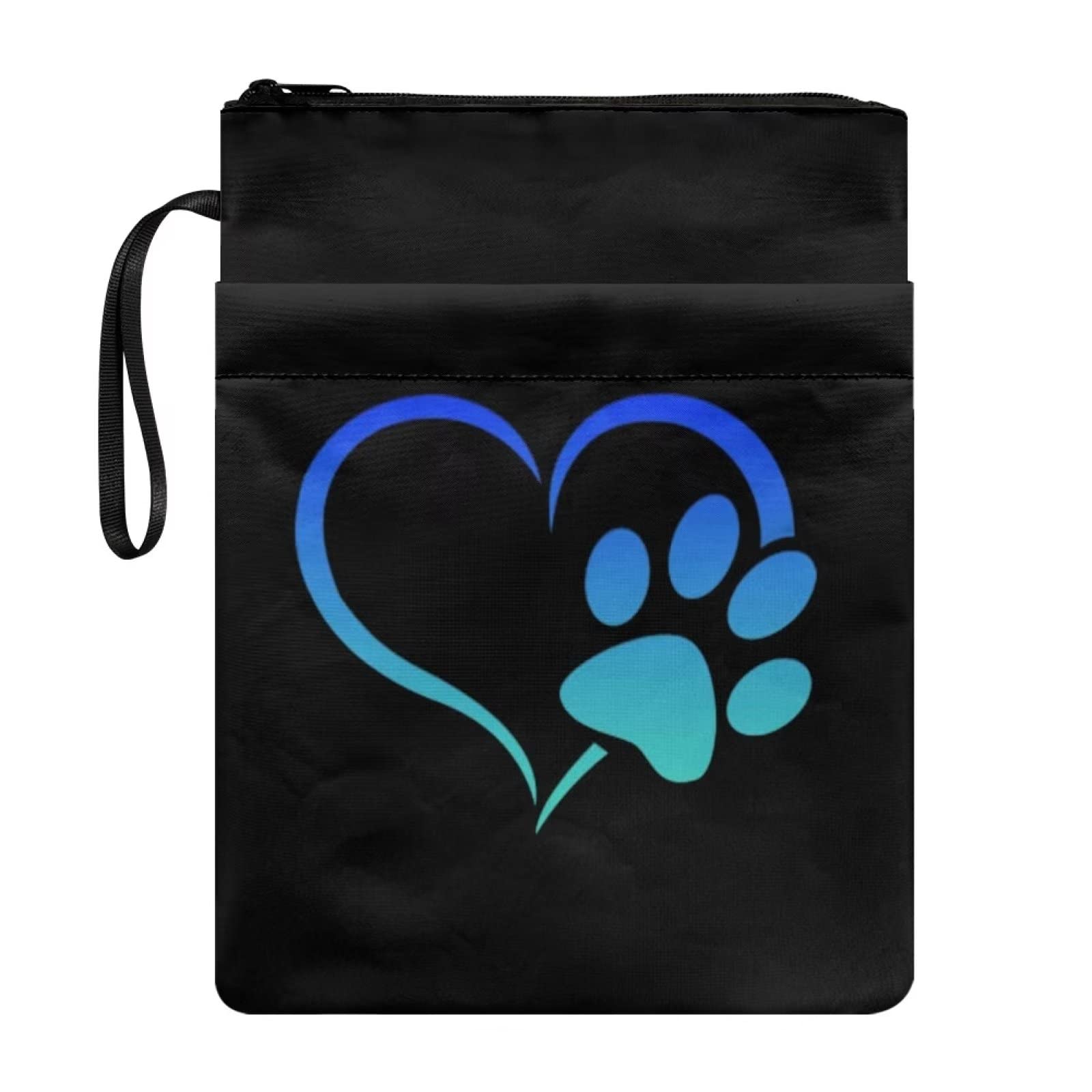 COEQINE Blue Black Book Cover, Portable Durtable Book Sleeve with Hardcover Zipper Women Girls Pouch with Front Pocket