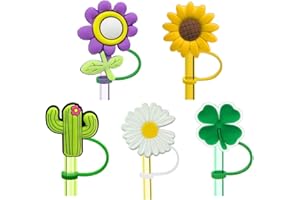 MYASRELAE 5PCS Drinking Straw Covers Cap, Lovely Flower Cartoon Reusable Drinking Straw Tips Lids, Straw Toppers for Tumblers, Portable Cute Straw Tips Covers, Dust Proof Plugs Cap Protector