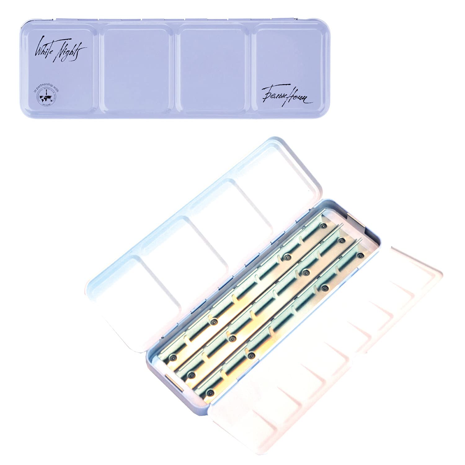 Honsell White Nights Watercolour Durable Metal Fashion Series Light Blue Full Bowl Empty Tray with 4 Mixing Panels, Colourful, 21 Farben