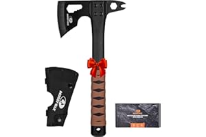 MOSSY OAK 12" Camping Axe and Survival Hatchet with Sheath, Compact Outdoor Multitool Hatchet with Hex Wrench Slots, Non-Slip Dual-Color Handle, Small Camping Gear for Hiking, Chopping, Hunting